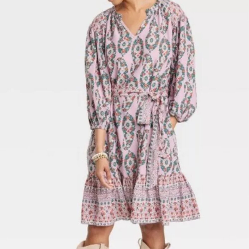 Women's Knox Rose Pink Mauve Paisley Belted Dress XXL